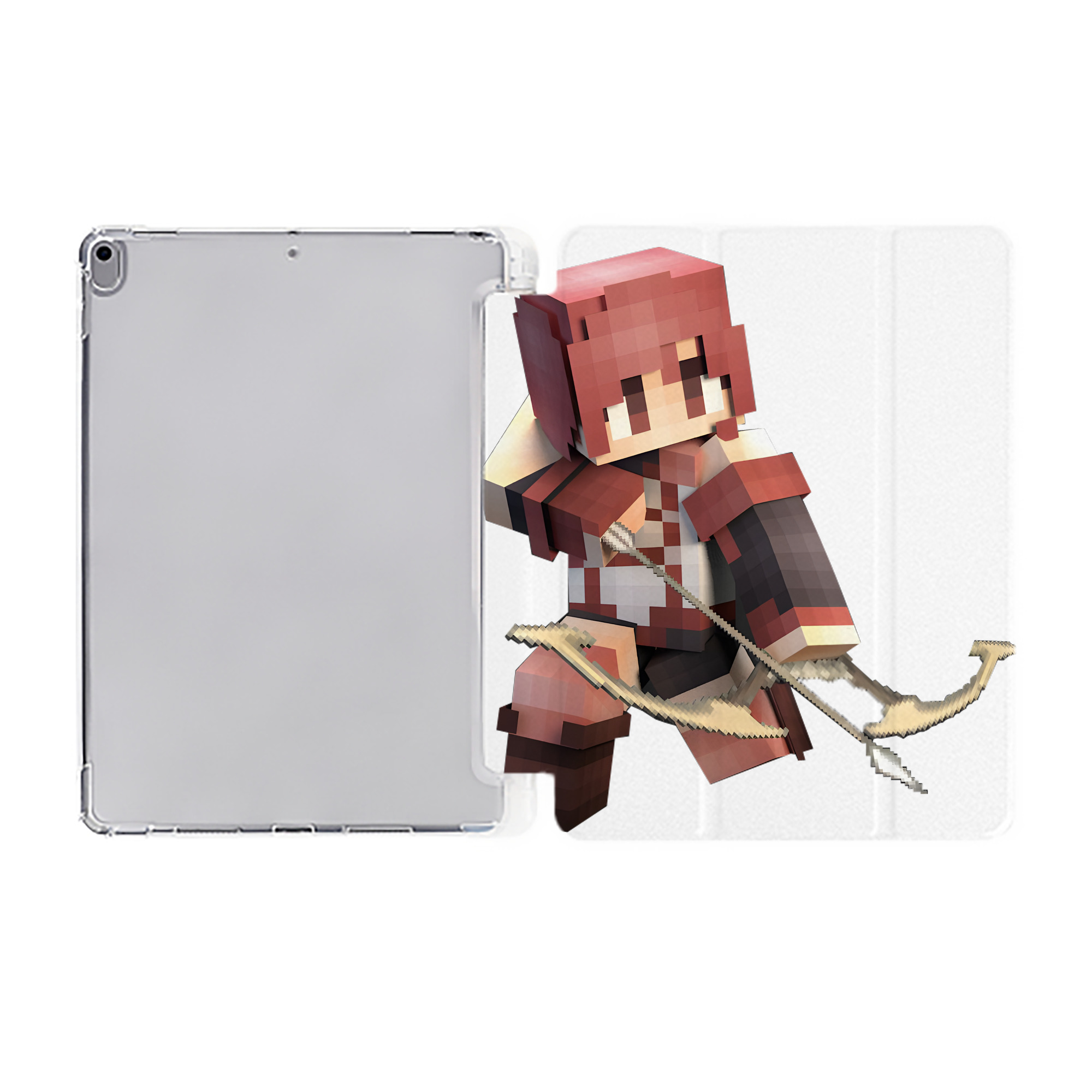 （画像用） マインクラフト ブロックの世界 Minecraft MC Block world IPad ケース ペン収納付き 三つ折りスタンド PUレザー×シリコン 対応機種9.5/10.5/10.9インチ